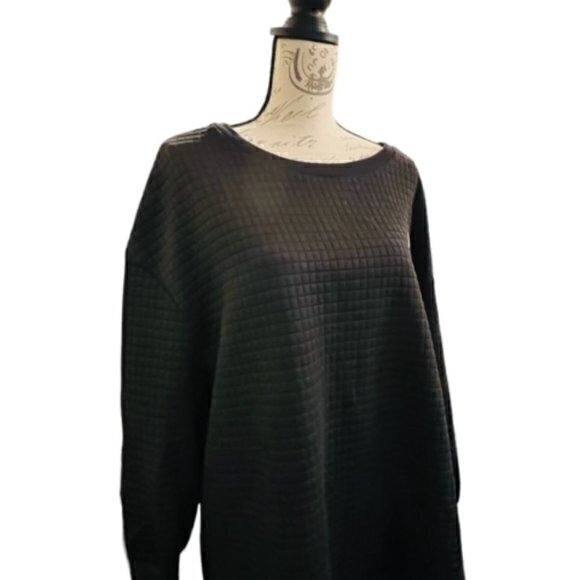 🛍️2 for $25 Sale🛍️ Black Waffle Square Crew Neck Sweatshirt 1X Cozy - Picture 3 of 14